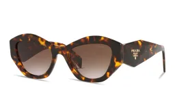 Shop PRADA Logo Signature Irregular Sunglasses in Havana online.