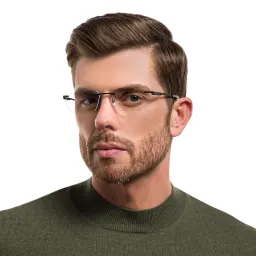 Shop EYE'M Rimless Wide Rectangle Eyeglasses in Black online.