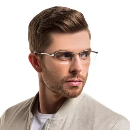Shop EYE'M Rimless Wide Rectangle Eyeglasses in Grey online.