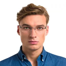 Shop EYE'M Rimless Wide Rectangle Eyeglasses in Black online.