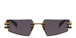 Shop BALMAIN Fixe Unisex Rimless Rectangle Sunglasses in Black online.