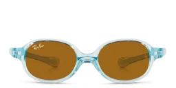 Shop Ray-Ban Junior Kids Round Sunglasses in Transparent Light Blue online.