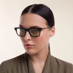 Shop AKONI Kepler Unisex Rectangle Eyeglasses in Black online.