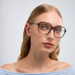 Shop VALENTINO V Logo Square Eyeglasses in Havana online.