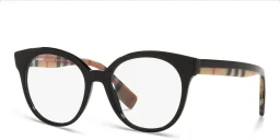 Shop BURBERRY Round Eyeglasses in Black online.