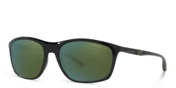 Shop Emporio Armani Rectangle Sunglasses in Shiny Black online.
