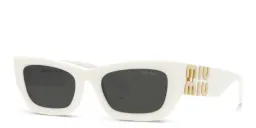 Shop MIU MIU Rectangle Sunglasses in White online.