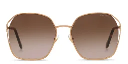 Shop MIU MIU Half Rim Irregular Sunglasses in Gold online.