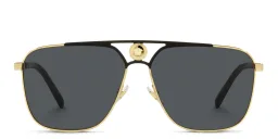 Shop VERSACE Greca Rectangle Sunglasses in Gold/Matte Black online.