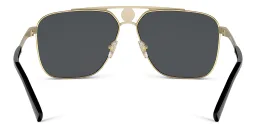 Shop VERSACE Greca Rectangle Sunglasses in Gold/Matte Black online.