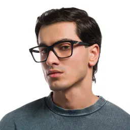 Shop Emporio Armani Eagle Logo Wide Rectangle Eyeglasses in Matte Black online.