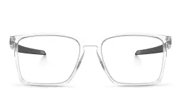 Shop Oakley Exchange Wide Rectangle Eyeglasses in Polished Clear online.