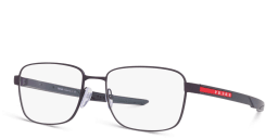 Shop Prada Linea Rossa Wide Rectangle Eyeglasses in Blue online.