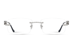 Shop Cartier Panthère de Cartier Rimless Rectangle Eyeglasses in Silver online.