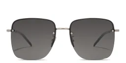 Shop SAINT LAURENT YSL Logo Oversized Half-Rim Square Sunglasses in Silver online.