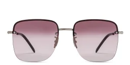 Shop SAINT LAURENT YSL Logo Oversized Half-Rim Square Sunglasses in Silver online.