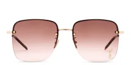 Shop SAINT LAURENT YSL Logo Oversized Half-Rim Square Sunglasses in Gold online.
