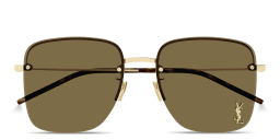 Shop SAINT LAURENT YSL Logo Oversized Half-Rim Square Sunglasses in Gold online.