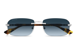 Shop GUCCI Web Rimless Rectangle Sunglasses in Silver online.