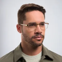 Shop GUCCI Wide Square Eyeglasses in Gold online.
