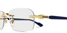 Shop GUCCI Web Wide Rimless Rectangle Eyeglasses in Gold online.