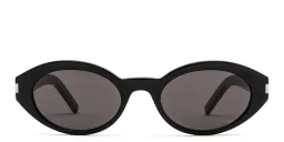 Shop SAINT LAURENT Engraved Logo Oval Sunglasses in Black online.
