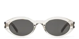 Shop SAINT LAURENT Engraved Logo Oval Sunglasses in Beige online.