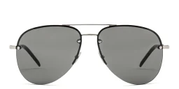 Shop SAINT LAURENT Unisex Half-Rim Aviator Sunglasses in Silver online.