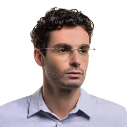 Shop EYE'M Rimless Wide Square Eyeglasses in Gold online.