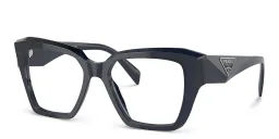 Shop PRADA Triangle Logo Square Eyeglasses in Blue Transparent online.