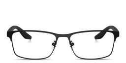 Shop Prada Linea Rossa Logo Signature Wide Rectangle Eyeglasses in Black online.