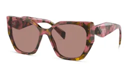 Shop PRADA Logo Pillow Sunglasses in Pink Havana online.