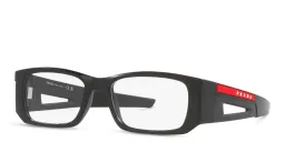 Shop Prada Linea Rossa Wide Rectangle Eyeglasses in Matte Black online.