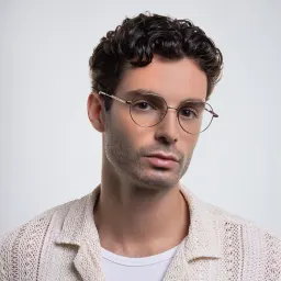 Shop BOTTEGA VENETA Unisex Round Eyeglasses in Gold online.