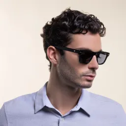 Shop MONTBLANC Rectangle Sunglasses in Black online.