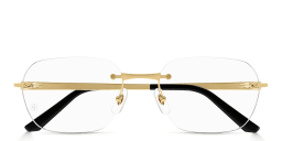 Shop Cartier Santos de Cartier Wide Rectangle Eyeglasses in Gold online.