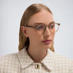 Shop BOTTEGA VENETA Unisex Round Eyeglasses in Brown online.