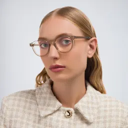 Shop BOTTEGA VENETA Unisex Round Eyeglasses in Brown online.