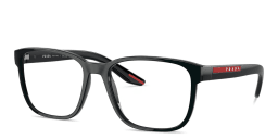 Shop Prada Linea Rossa Logo Signature Wide Pillow Eyeglasses in Matte Black online.