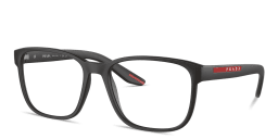 Shop Prada Linea Rossa Logo Signature Wide Pillow Eyeglasses in Gunmetal online.