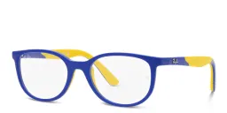 Shop Ray-Ban Junior Kids Pillow Eyeglasses in Blue On Yellow online.