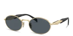 Shop PRADA Engraved Logo Oval Sunglasses in Gold online.