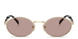 Shop PRADA Engraved Logo Oval Sunglasses in Pale Gold online.