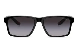 Shop Prada Linea Rossa Logo Rectangle Sunglasses in Black online.