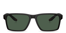 Shop Prada Linea Rossa Logo Rectangle Sunglasses in Black online.