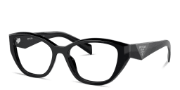 Shop PRADA Logo-Print Cat-Eye Eyeglasses in Black online.