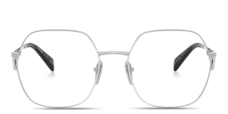 Shop PRADA Triangle Logo Oversized Wide Irregular Eyeglasses in Silver online.