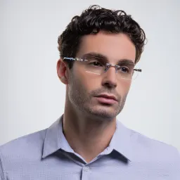 Shop BALMAIN Unisex Rimless Rectangle Eyeglasses in Silver online.