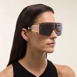 Shop BALMAIN Unisex Wide Irregular Sunglasses in Black online.