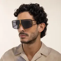 Shop BALMAIN Unisex Wide Irregular Sunglasses in Black online.